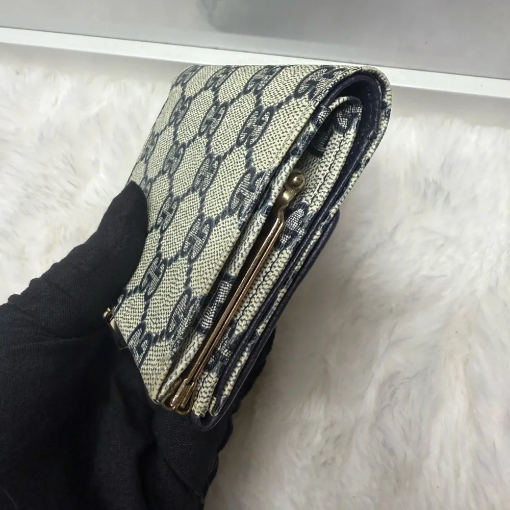 Navy GG Canvas Monogram Wallet with Navy and Red Web Stripe - Picture 7 of 9